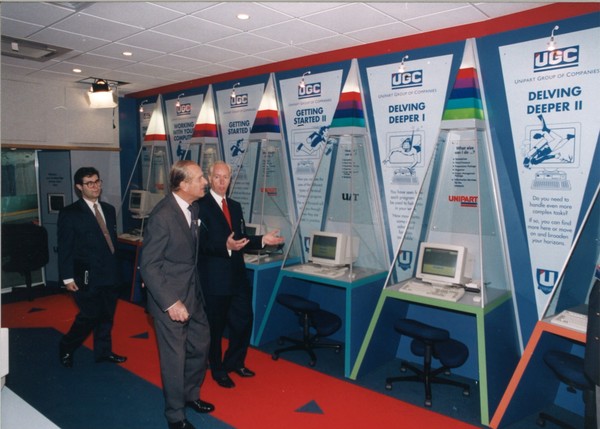 John Neill takes HRH Duke of Edinburgh on a tour of Unipart in June 1995