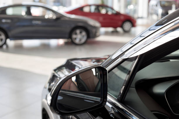 New cars at automotive showroom. 