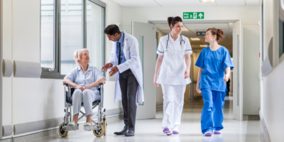 Hospital staff in corridor